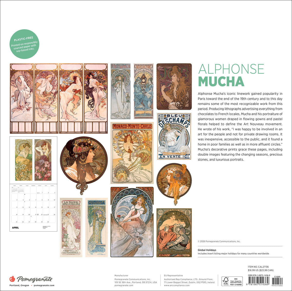 Alphonse Mucha 2027 Wall Calendar_Back_Multipiece