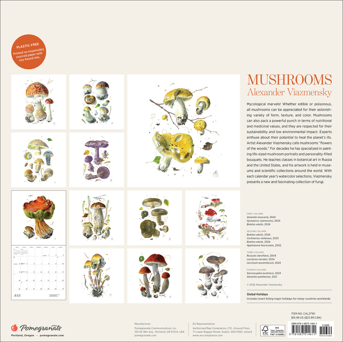 Mushrooms: Alexander Viazmensky 2027 Wall Calendar_Back_Multipiece