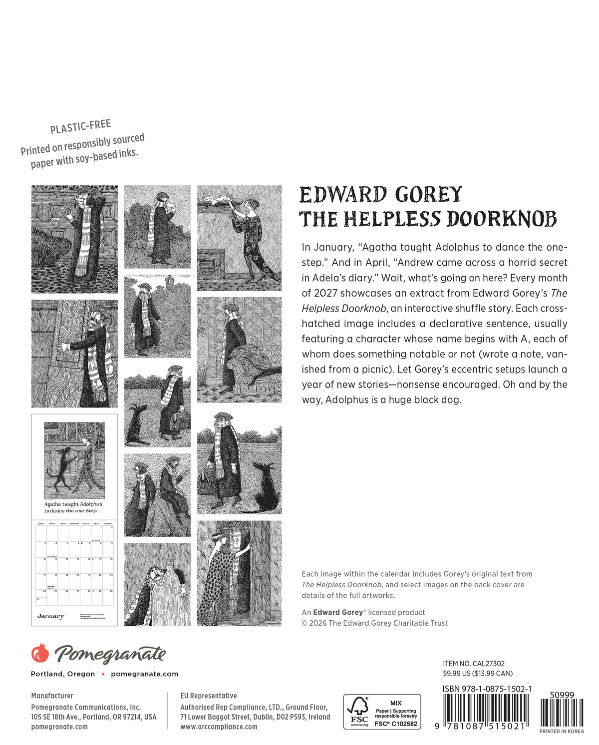 Edward Gorey: The Helpless Doorknob 2027 Mini Wall Calendar_Back_Multipiece