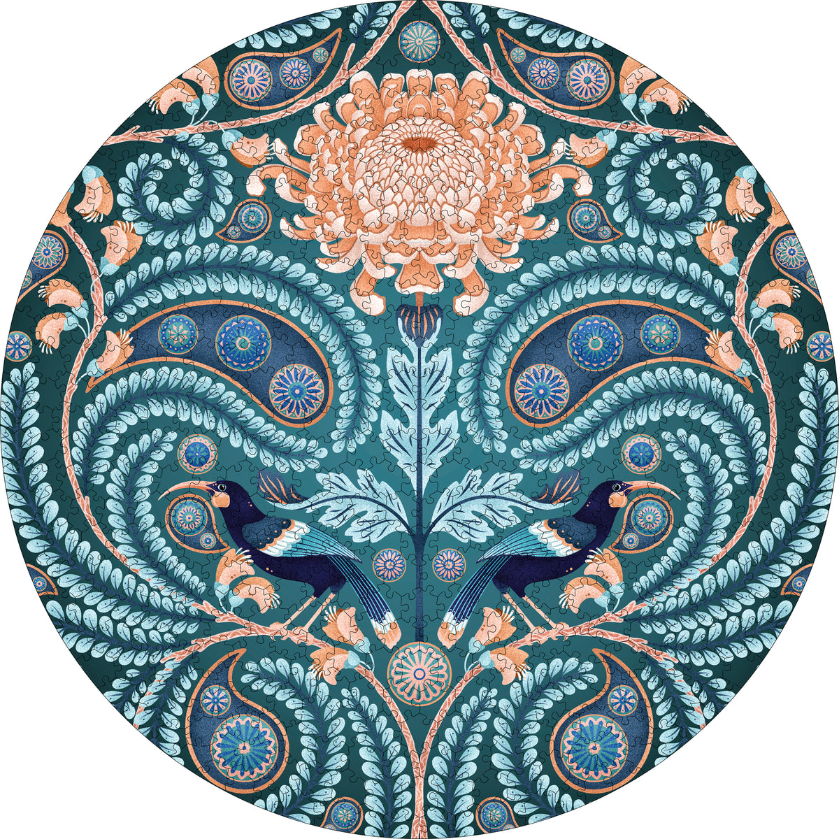 Catherine Marion: Huia and Chrysanthemum 500-Piece Circular Jigsaw Puzzle_Zoom
