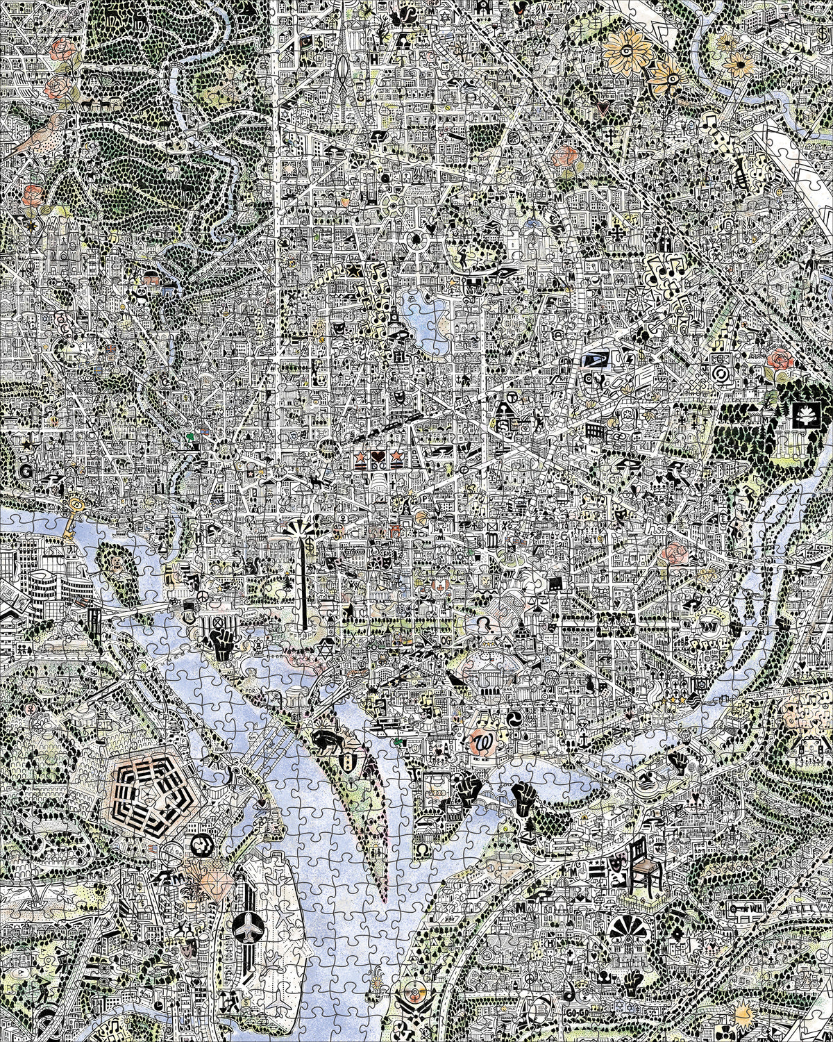 Gareth Fuller: Map of DC and The Declaration of Independence 1000-Piece Double Sided Jigsaw Puzzle_Zoom