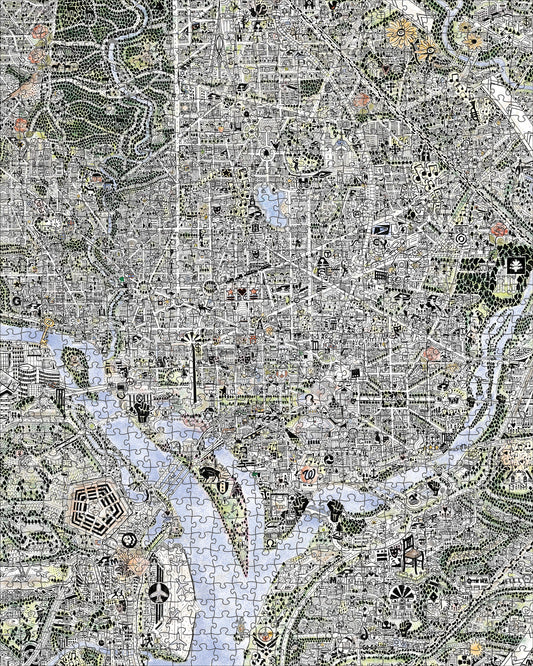 Gareth Fuller: Map of DC and The Declaration of Independence 1000-Piece Double Sided Jigsaw Puzzle_Primary