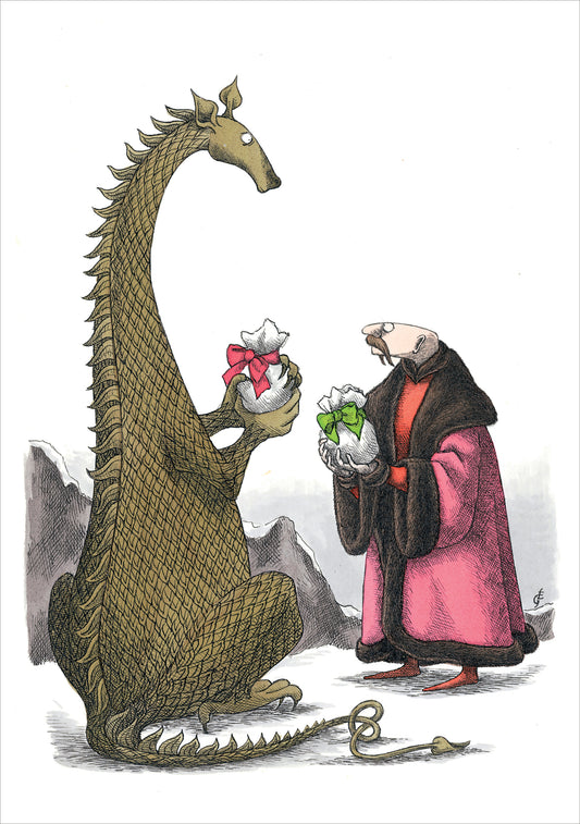 Edward Gorey: Dragon and Man Exchange Gifts Holiday Cards_Primary