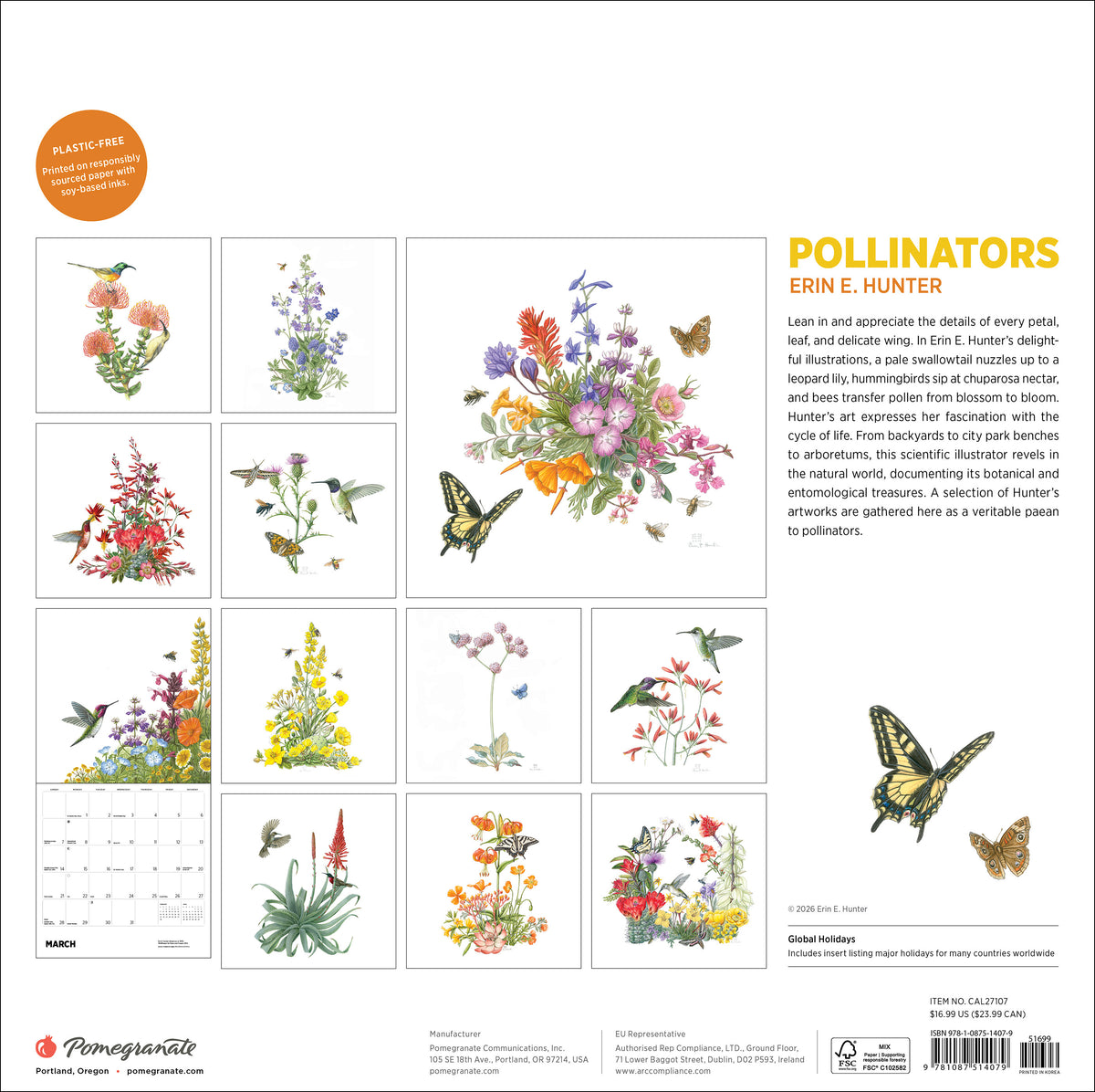 Erin E. Hunter: Pollinators 2027 Wall Calendar_Back_Multipiece