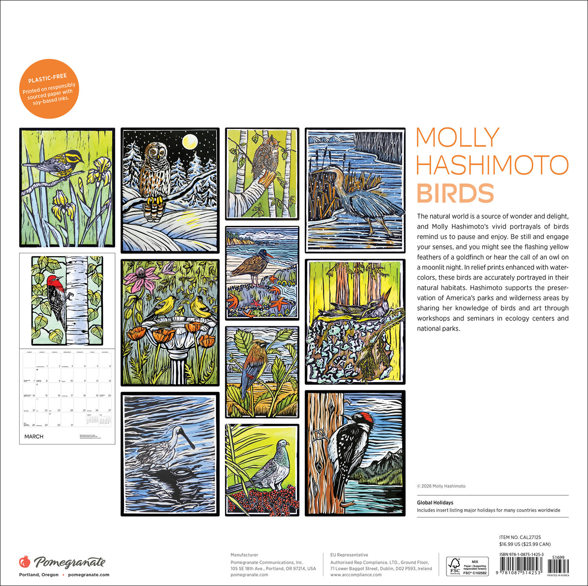 Molly Hashimoto: Birds 2027 Wall Calendar_Back_Multipiece
