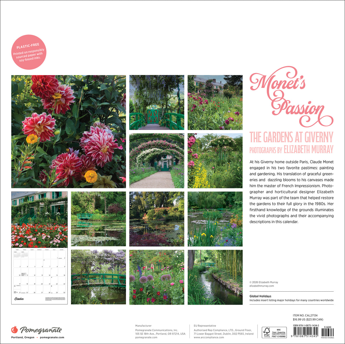 Monet's Passion: The Gardens at Giverny 2027 Wall Calendar_Back_Multipiece