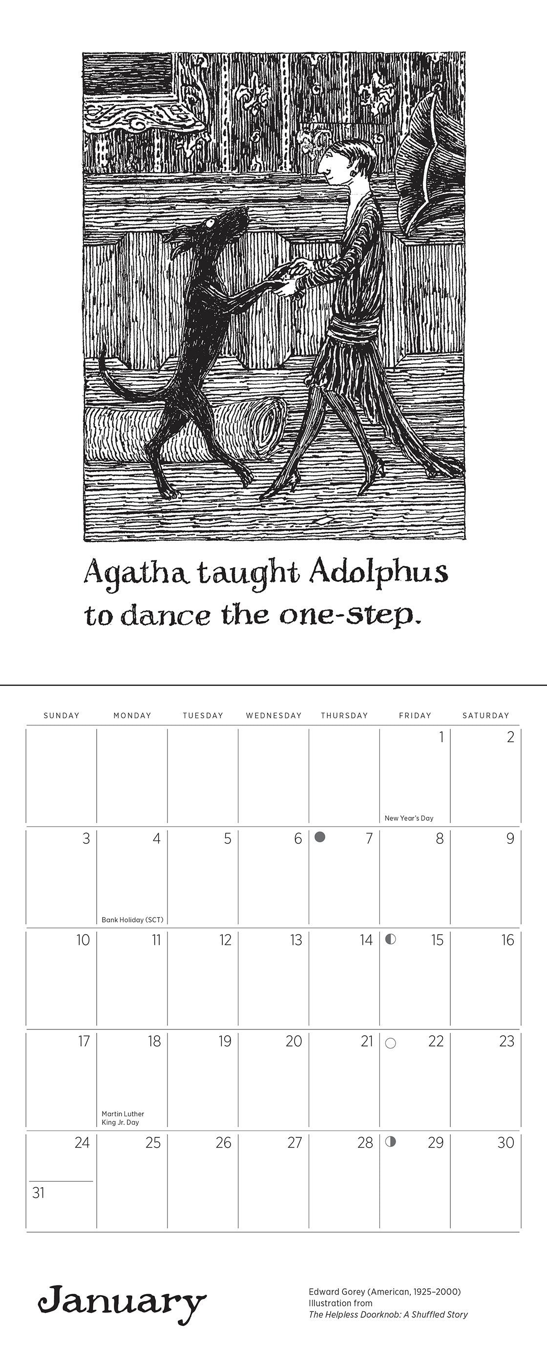 Edward Gorey: The Helpless Doorknob 2027 Mini Wall Calendar_Interior_1