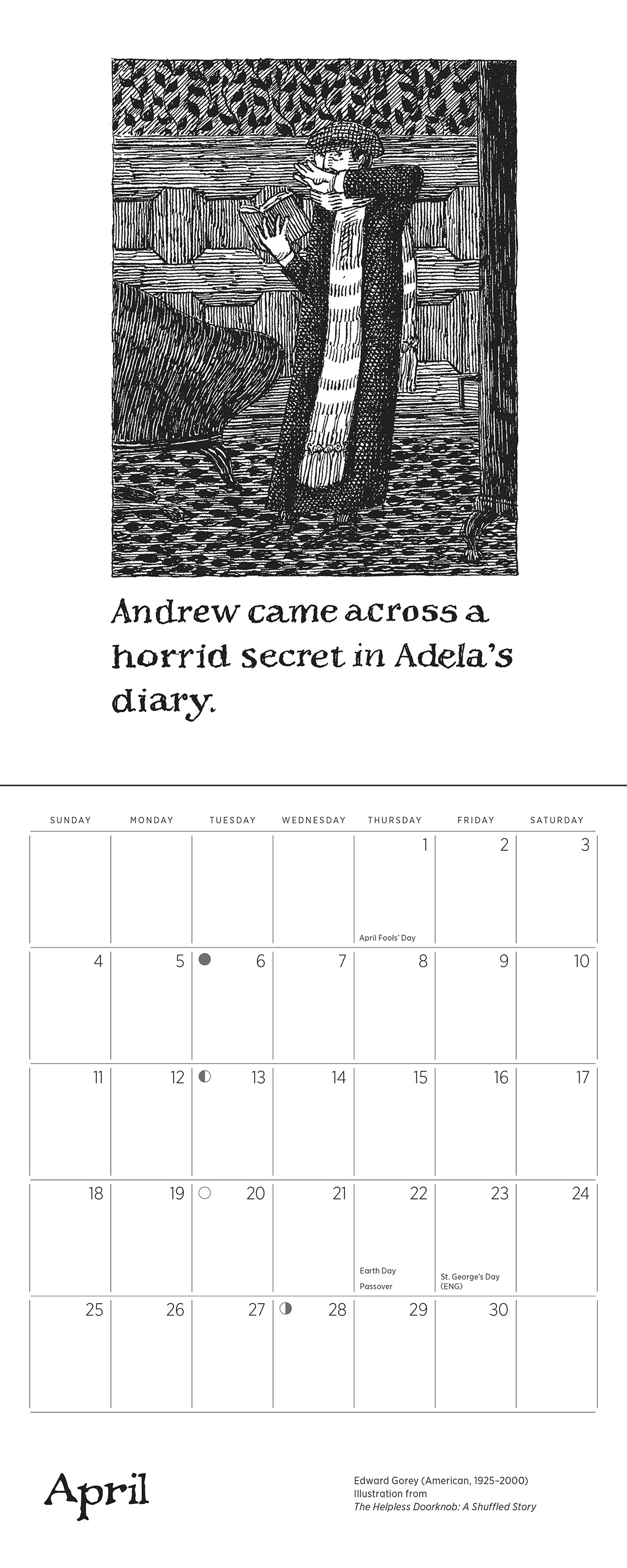 Edward Gorey: The Helpless Doorknob 2027 Mini Wall Calendar_Interior_2