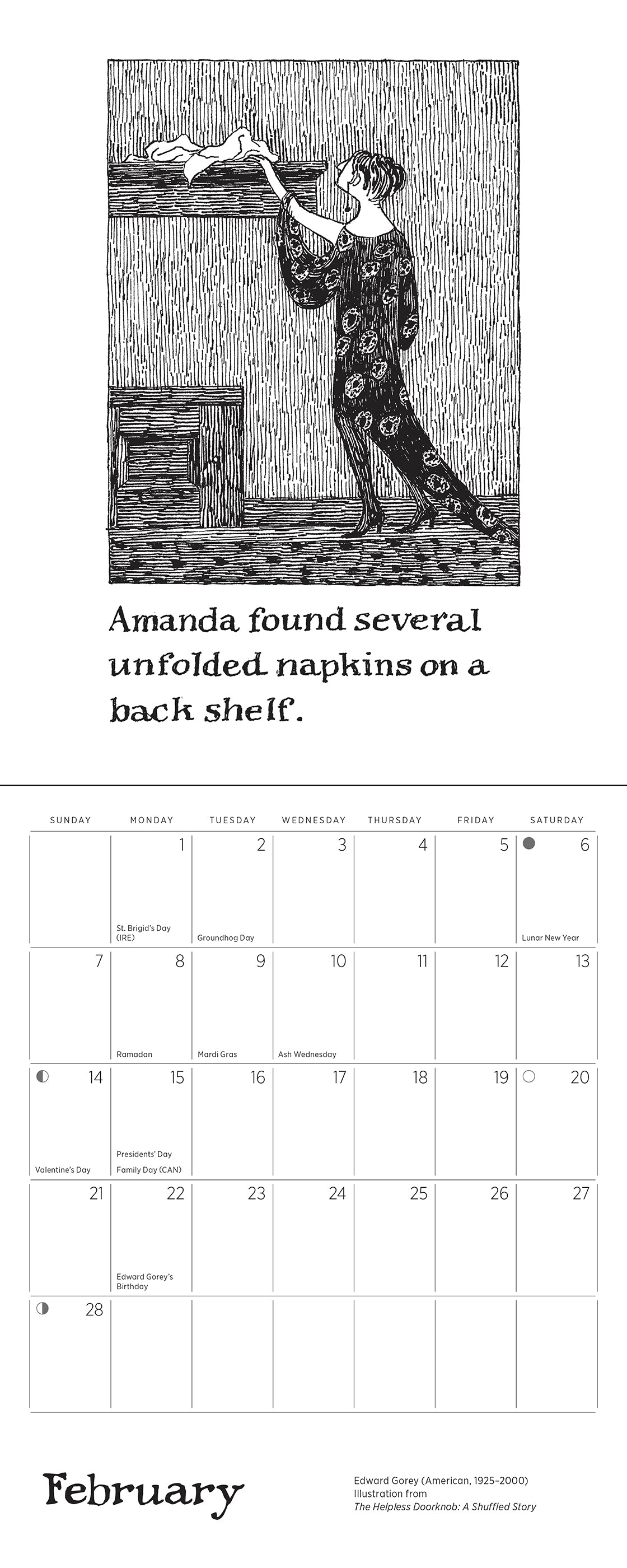 Edward Gorey: The Helpless Doorknob 2027 Mini Wall Calendar_Interior_4