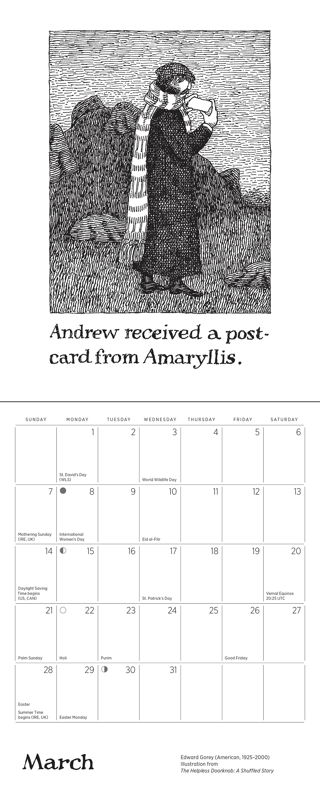 Edward Gorey: The Helpless Doorknob 2027 Mini Wall Calendar_Interior_5