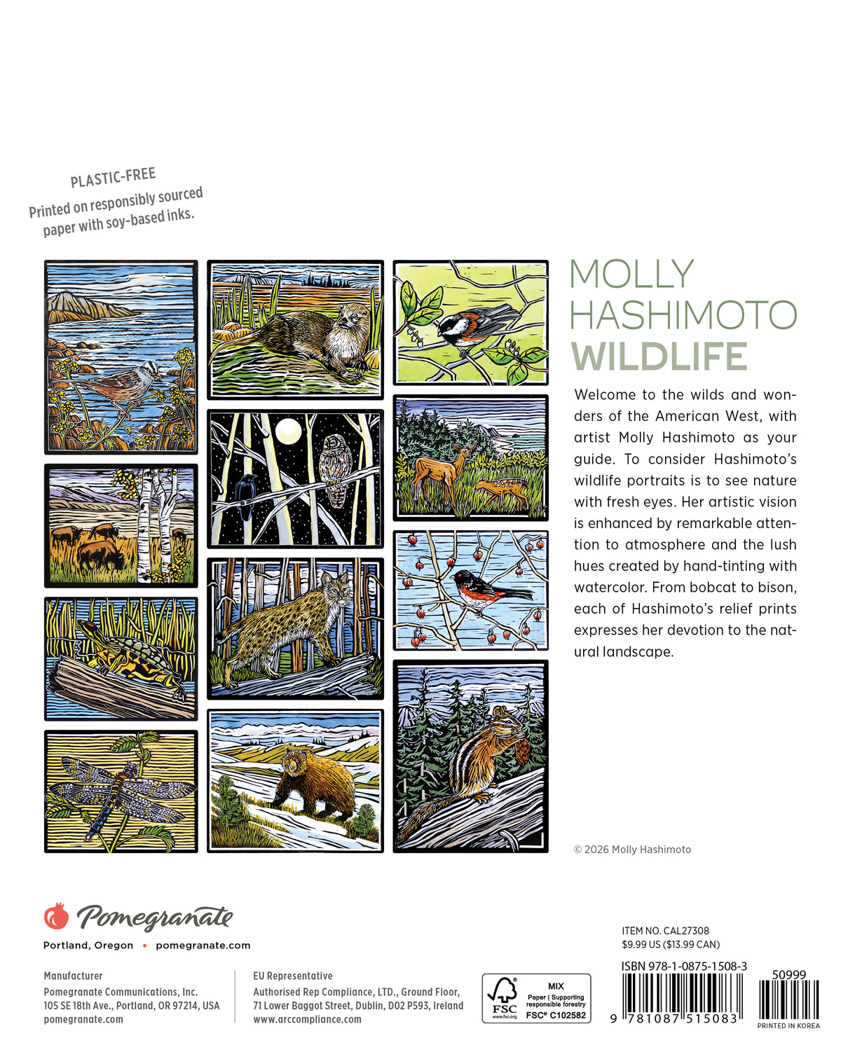 Molly Hashimoto: Wildlife 2027 Mini Wall Calendar_Back_Multipiece