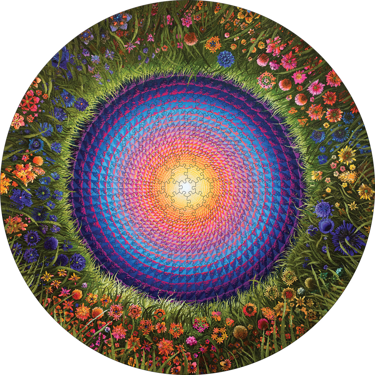 Justin Lovato: Flower Mandala 500-Piece Circular Jigsaw Puzzle_Zoom