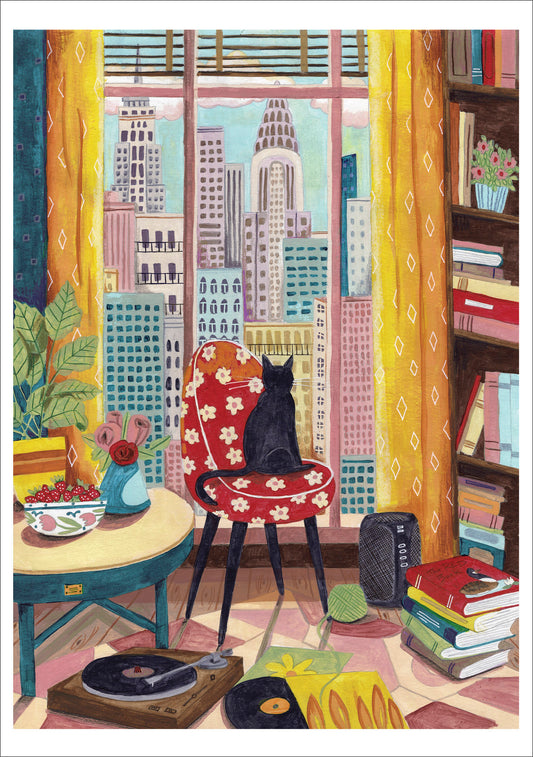 Caroline Bonne Müller: Black Cat in New York Window Notecard_Front_Flat